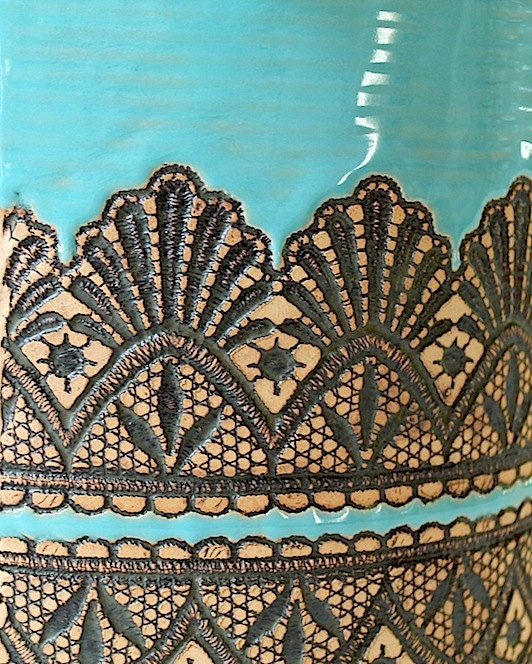 Made to Order: Handmade Moroccan Lace Porch Planter in Turquoise, Size Medium