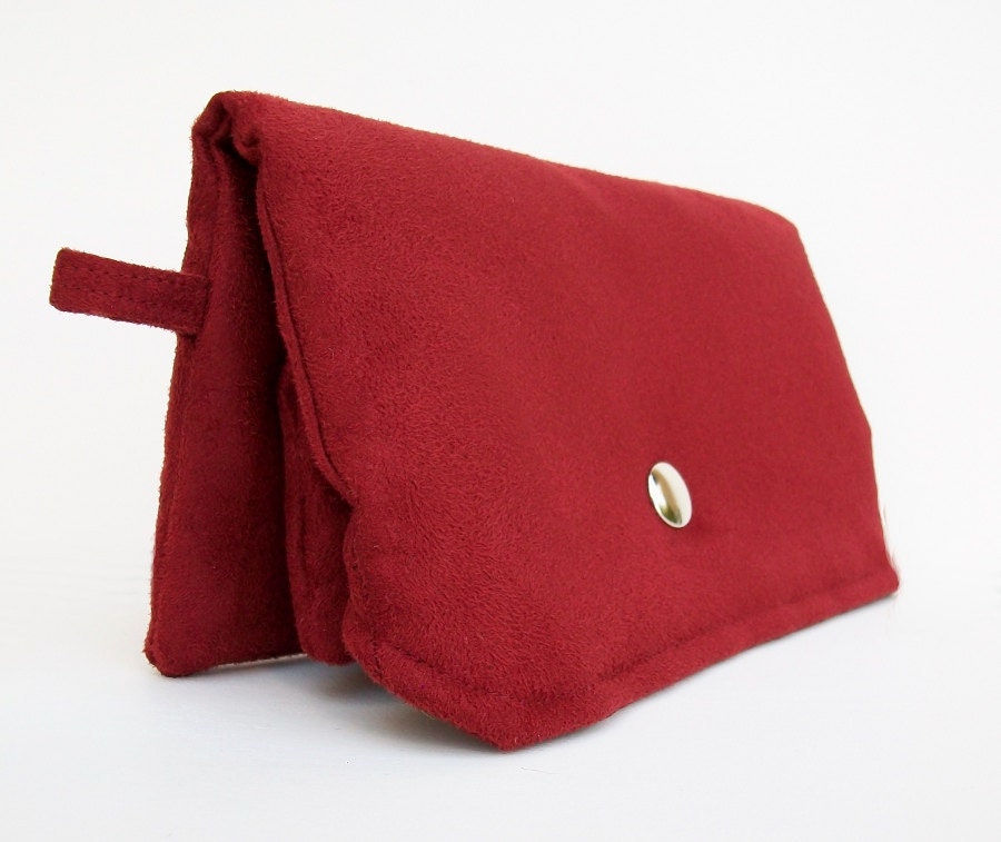 Handmade Red Clutch Wallet with Attached Zippered Pouch, Faux Suede Clutch, Womens Clutch Purse, Vegan, Red Clutch Purse