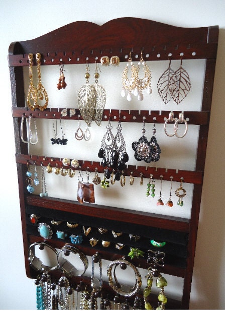 Ring Holder - Jewelry Holder, Earring Organizer, Dark Mahogany, Wood, Boutique Quality & Design, BEAUTIFUL Storage Solution, 3/31- 4/3