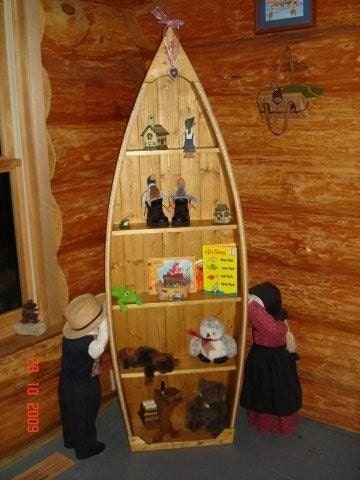  Handcrafted Wood Knotty Pine Row Boat shelf Bookcase bookshelf canoe