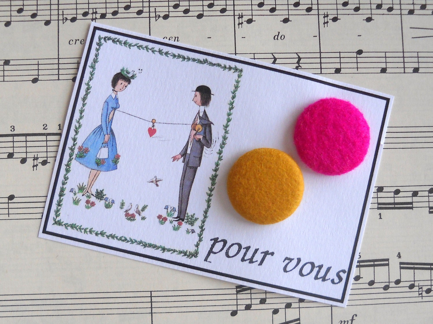 Sweet times - - felt lapel pin duo
