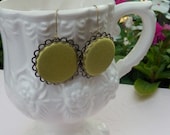 fabric button dangle earrings- chartreuse
