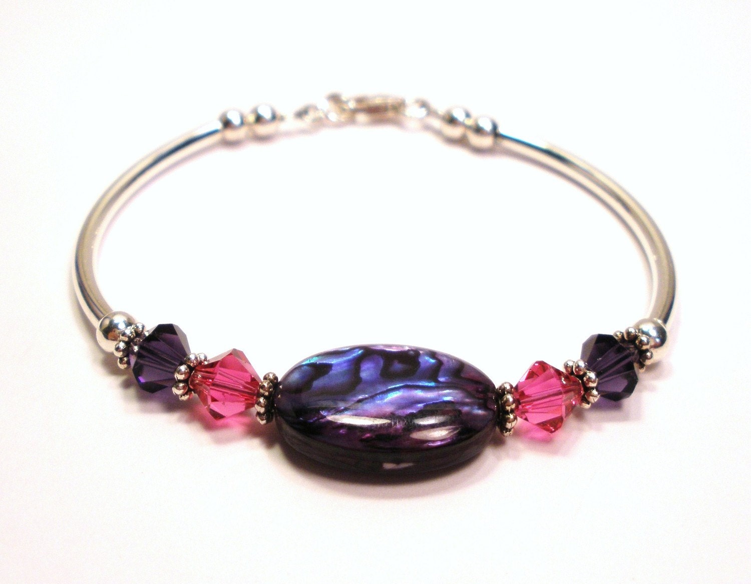 Sterling Silver Bracelet - Purple Shell And Crystal