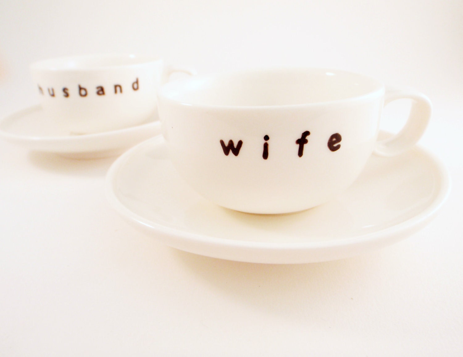 Hand Painted Husband and Wife Espresso Cups and Saucers