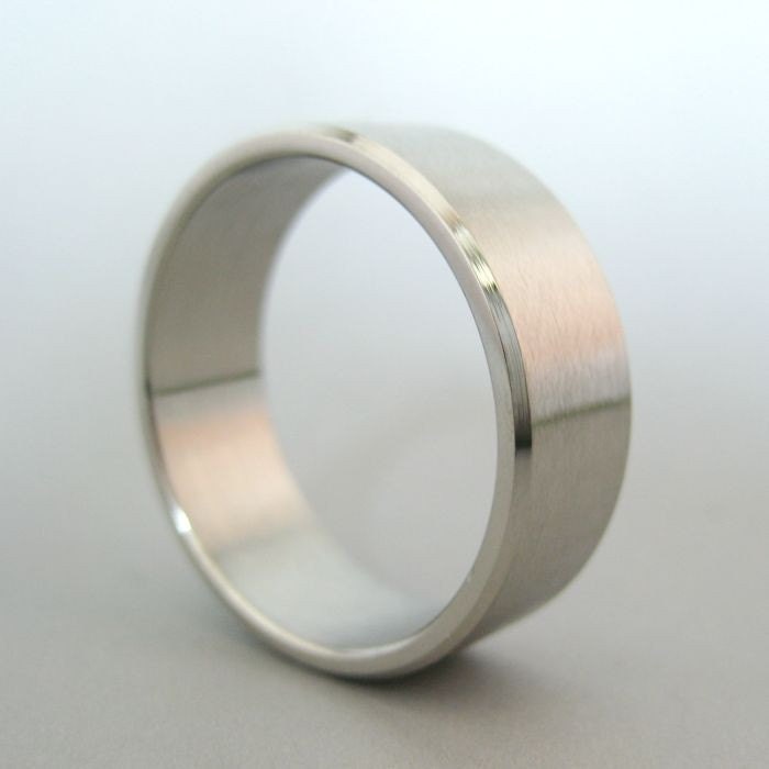 Silver Ring for Men Stainless Steel - Casual Ring or Wedding Band - Sloped Edge (no.360)