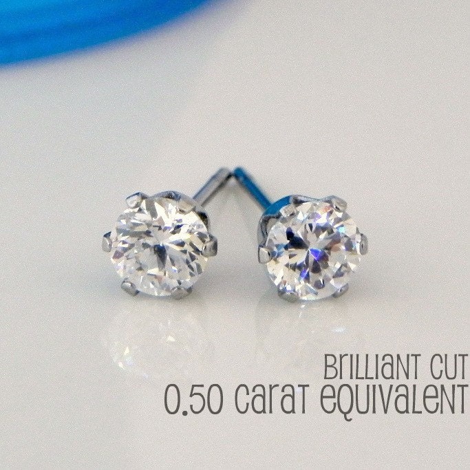 Promotion - Mens Diamond Earrings Stud - 0.50 carat Diamond Stud Earrings CZ - Earrings for Guys - White Diamond CZ (no.513) 4mm