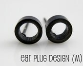 Mens Earrings Black Stud - Earrings for Guys - Look Like Plug Earrings - Stainless steel O shape (no.414)