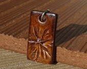 Smokey Amber Rectangle Ceramic Pendant, jewelry, porcelain clay, like tooled leather, great for men too
