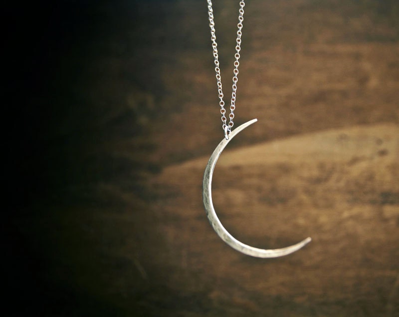 Seeing The Dark Side of the Moon Necklace- Large Hammered Crescent Moon Shape