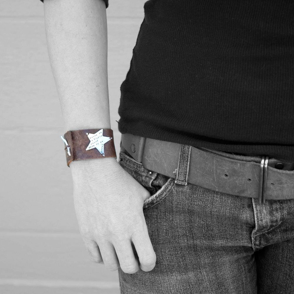 Rock Star Bracelet on Leather with custom Lyrics or Words