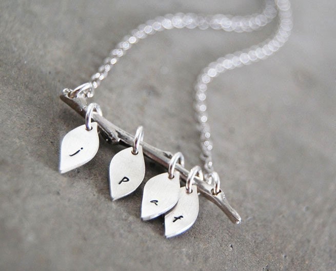 The Original Family Tree Initial Necklace - Personalized Custom Lower Case Initials on 4 Leaves