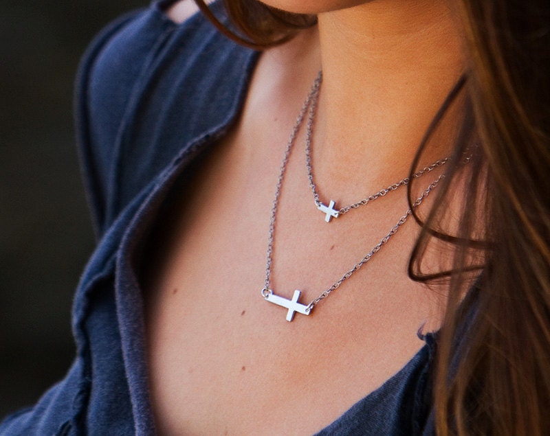 Itsy Bitsy Teeny Weeny Sideways Cross Necklace- Recycled Sterling Silver