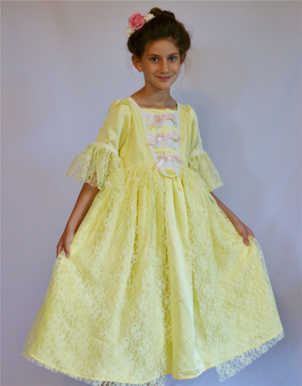Girl's Princess Dress Birthday Yellow and Pink 18th Century Belle Size 5- 6