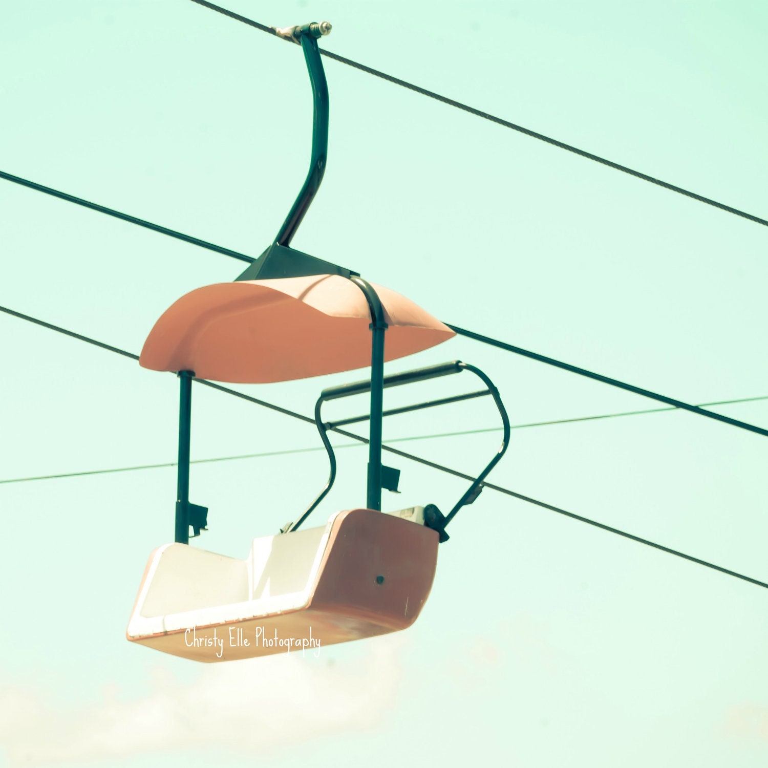Carnival Lift - 5 X 5 Square Photography Print - Fair Festival Ski Lift Green Blue Sky Lomography Ride
