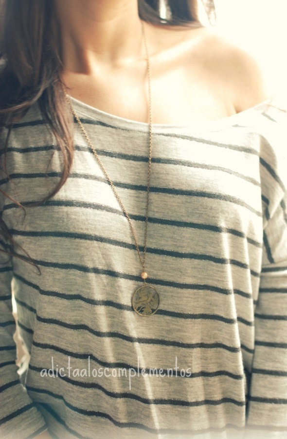 Pendant Bird in Tree. Antique Brass Bird Pendant Necklace.