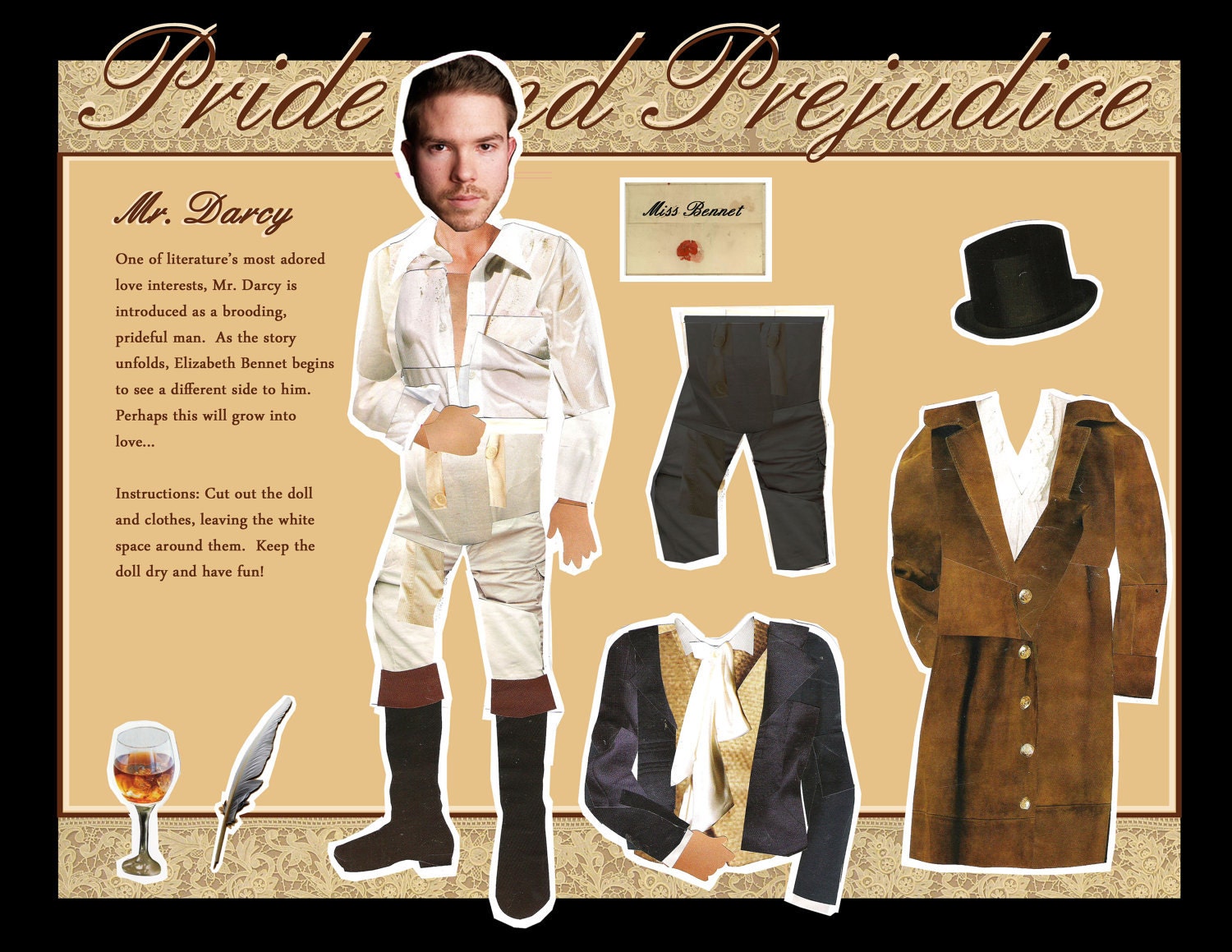 YOU or YOUR MAN is Mr. Darcy personalized dress up Paper Doll Pride and Prejudice magnetic collage