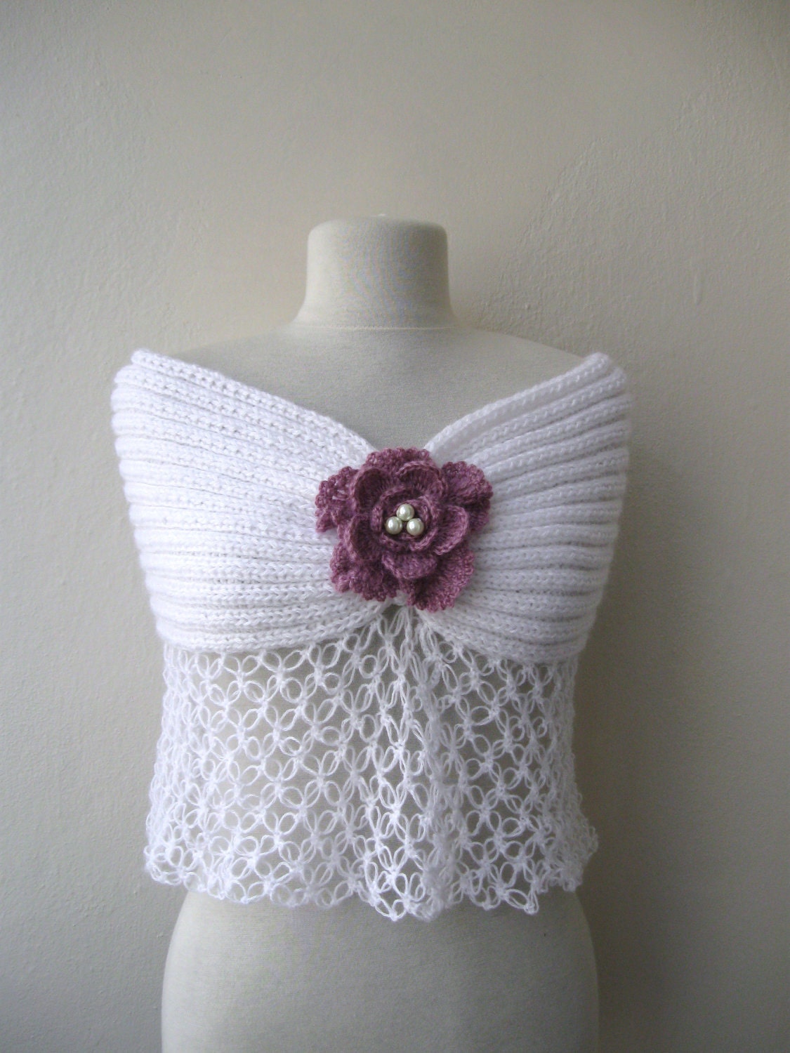 White Mohair Wrap Capelet Hand Knitted / For Weddings Brides Bridesmaids
