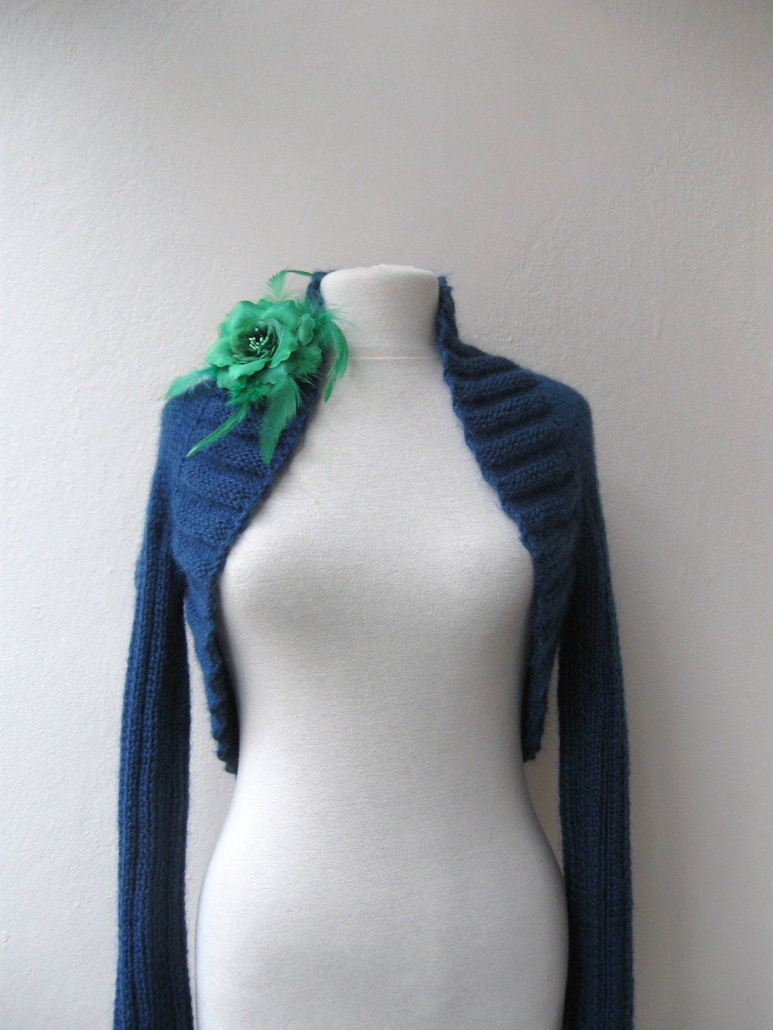 Knit shrug bolero jacket - Saphire blue mohair - long sleeves - EXPRESS SHIPPING - Fall Fashion