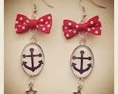 Old School Pin Up Anchor earrings, red bow