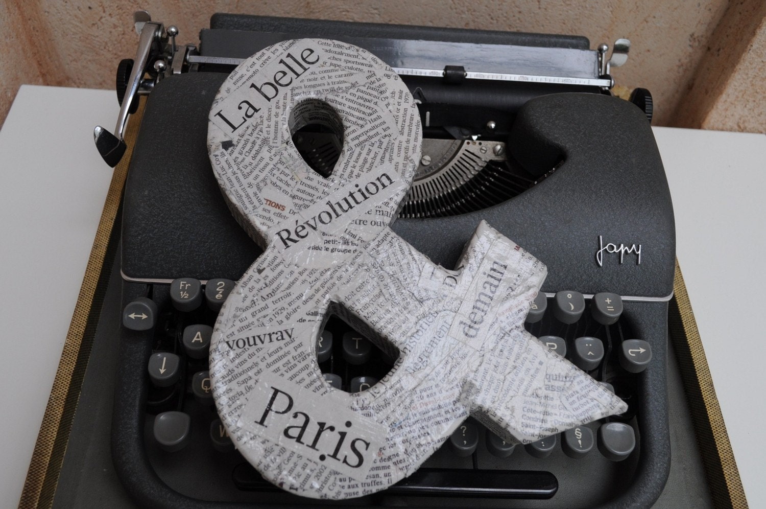 Ampersand - Decoupaged Symbol - French Newspaper