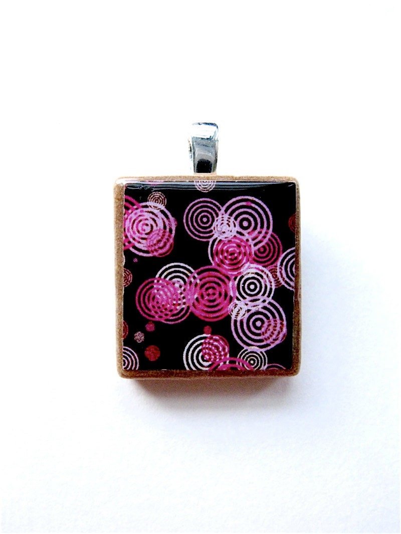 Mod Circles Pendant -- Pink on Brown