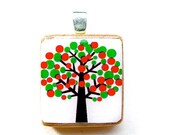 Scrabble-tile Pendant -- Mod Tree in Red