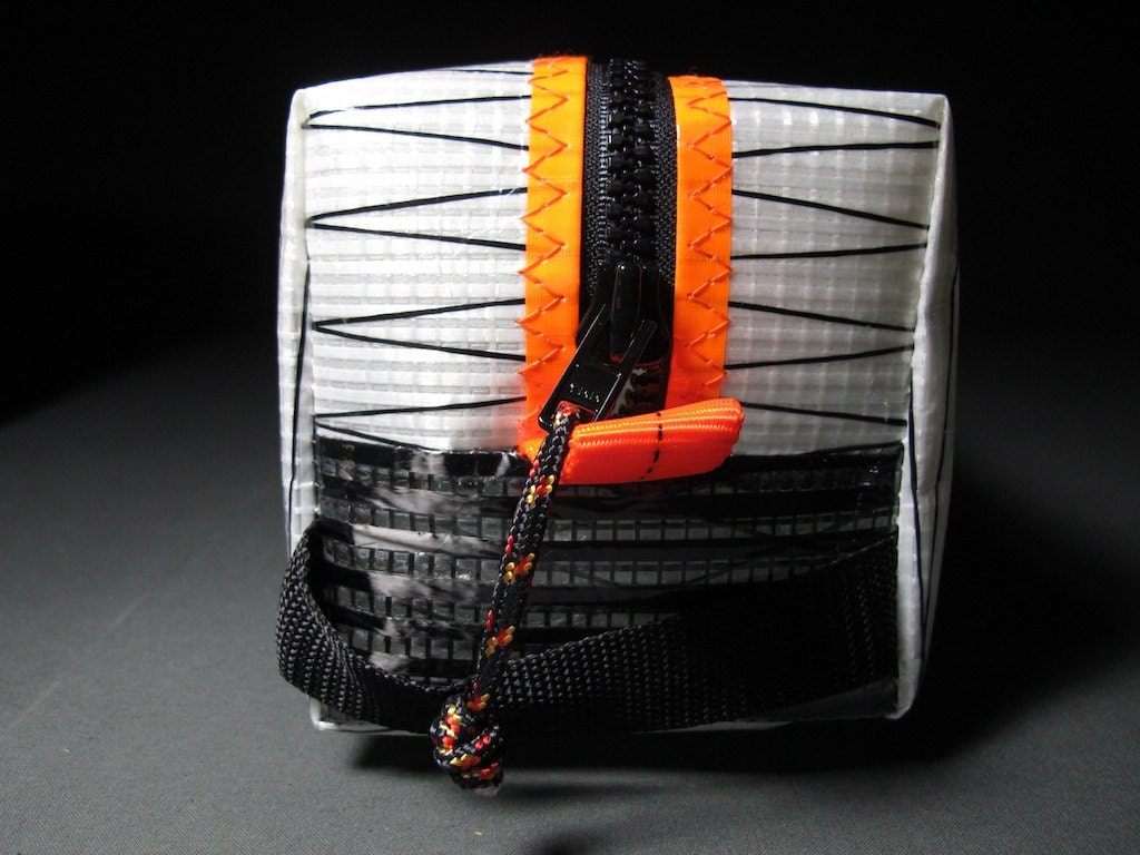 Sailcloth Toiletry Kit / Dopp Kit / Toiletry Bag - White Xply and Orange - Groomsmen Gift - Mens Travel Bag