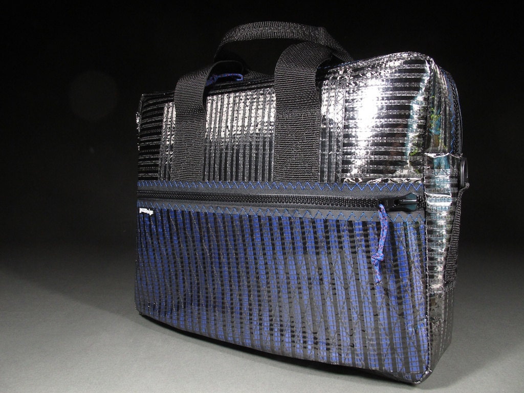 Carbon Fiber Mens Briefcase - Black and Blue - Vegan