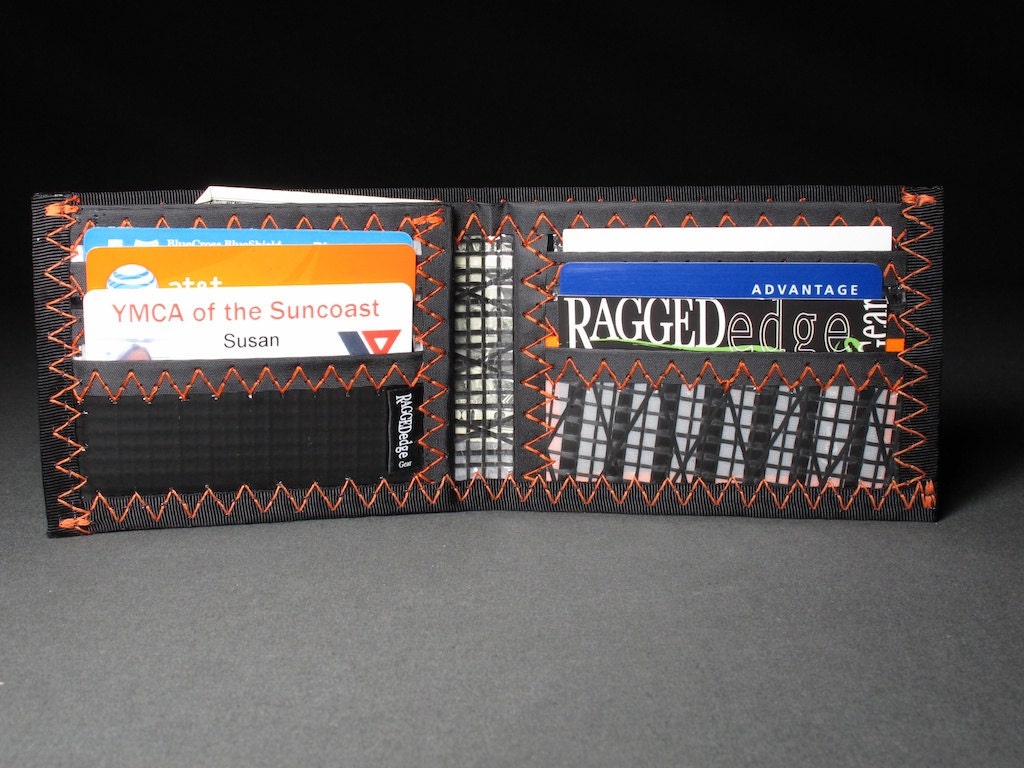 Carbon Fiber Bifold Mens Wallet - Carbon Fiber Black, White and Orange