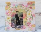Annie's PINK Country LACE Original Mixed Media Collage Art Vintage Photograph Pink Yellow