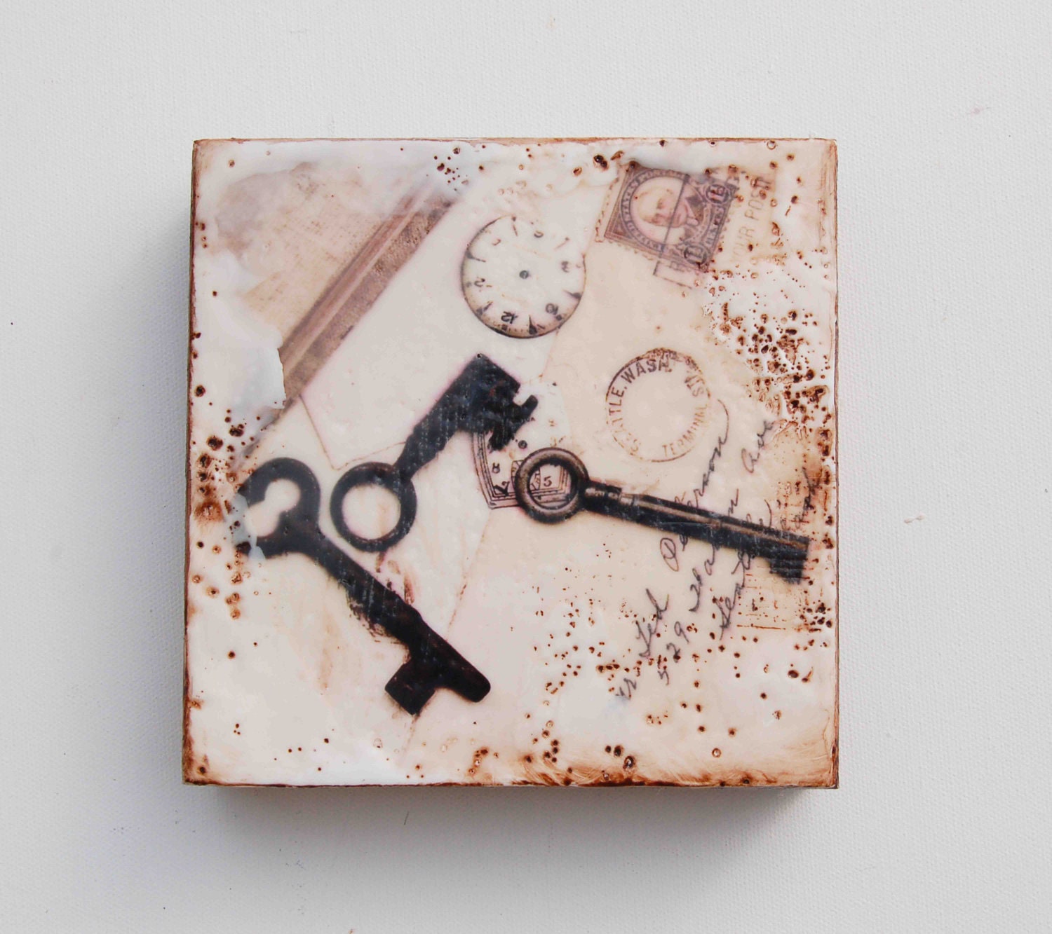 Steam Punk Skeleton KEYS  Encaustic Photo Painting