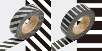 masking tape 2 piece set -black and white stripes