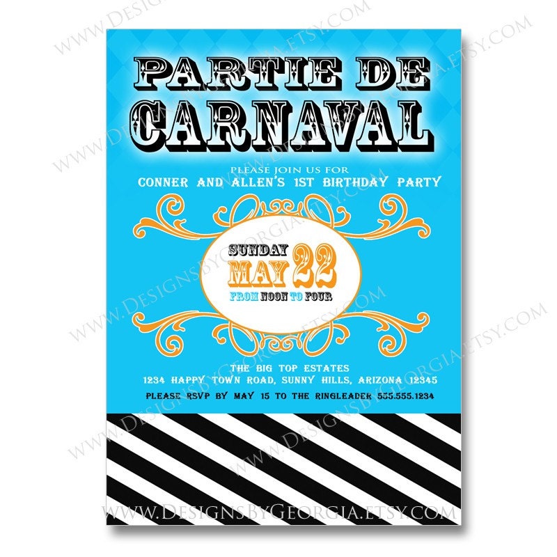 Carnival Circus Printable Invitation or Thank You