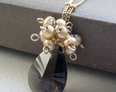 Smokey quartz and champagne fresh water pearls Necklace, 14k gold filled, bridsmaid gifts, bridal party jewelry, Autumn weddings
