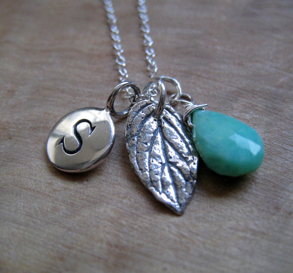 custom initial leaf necklace, personalized necklace, bridesmaid jewelry, bridesmaid gifts, silver leaf necklace, weddings