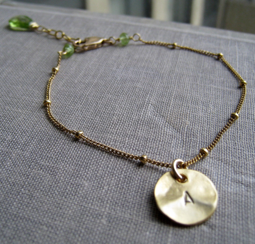 Birthstone and Initial bracelet, gold letter charm disc, adjustable bracelet, custom bracelet, bridesmaid gifts, bridal party jewelry