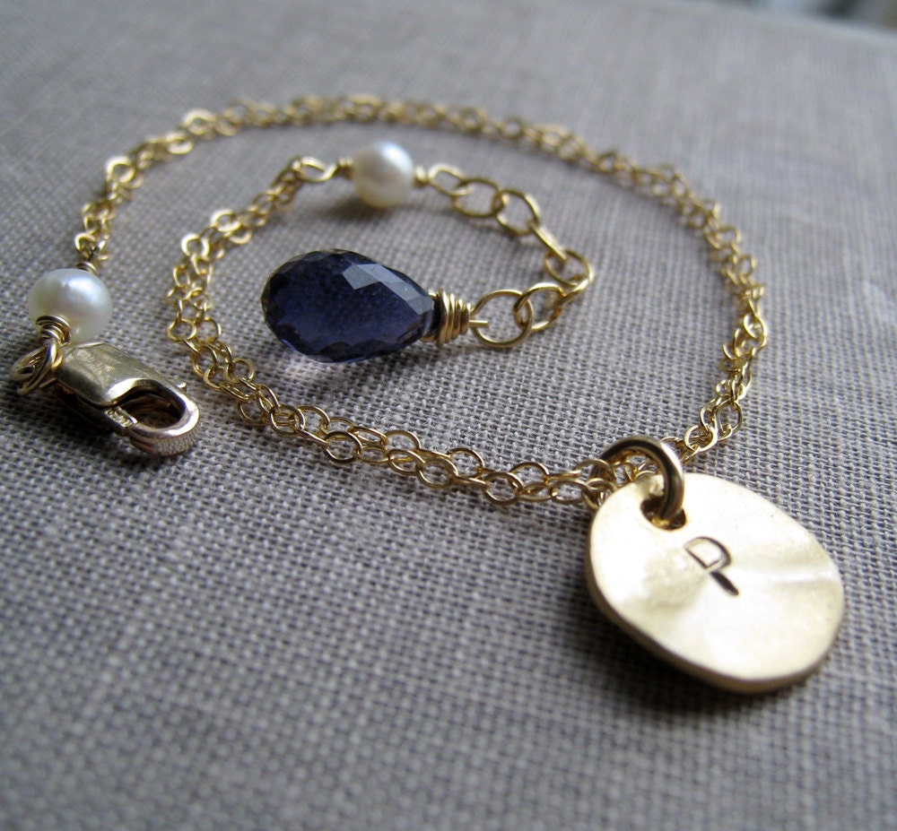 Gold initial bracelet & birthstone, Personalized bridesmaid bracelet, monogram, personalized bridesmaid gifts
