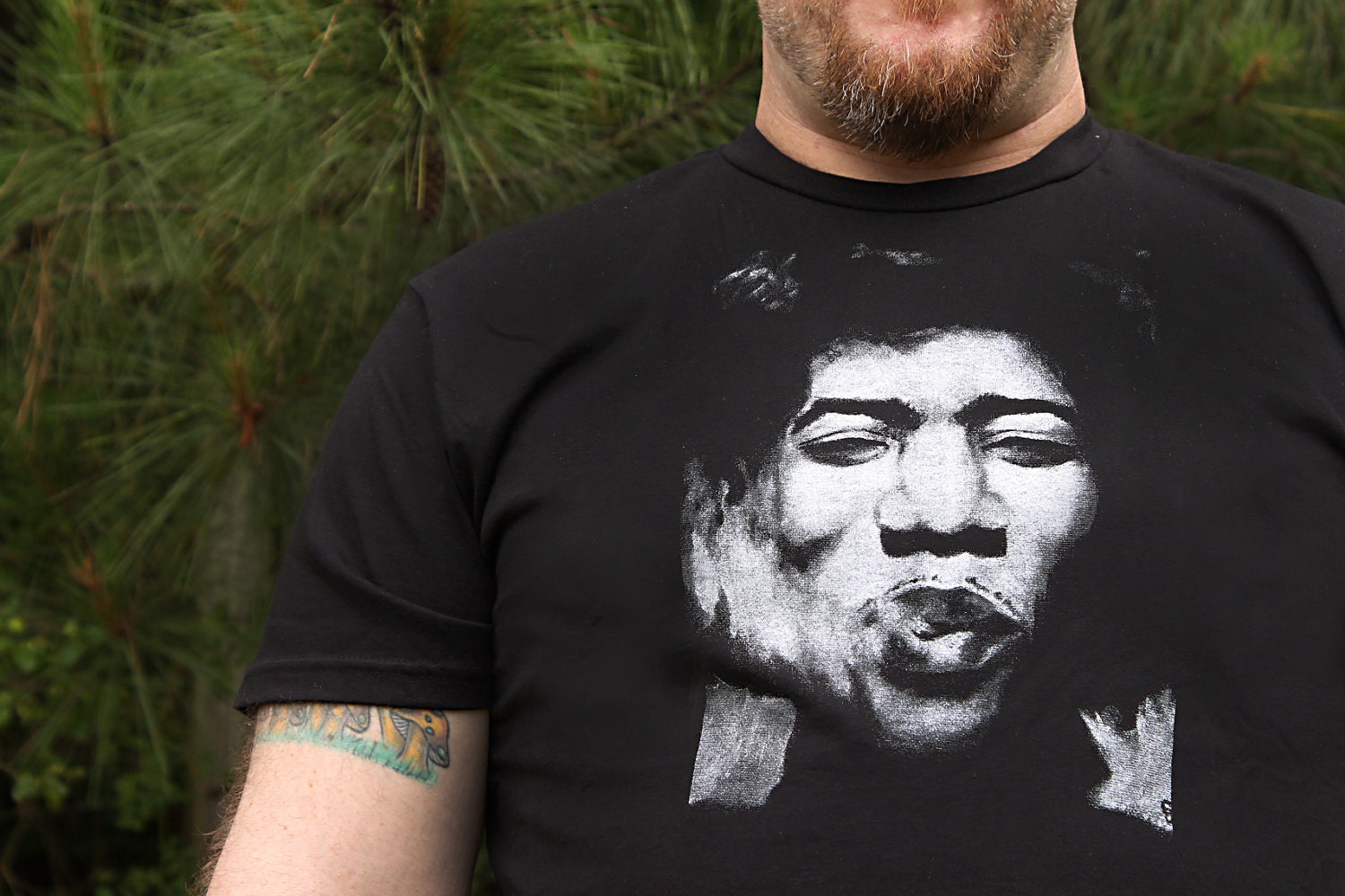 Jimi Hendrix T-Shirt for Men and Women- art, painting, clothing, black and white, portrait, music, classic rock, singer, musician, guitar