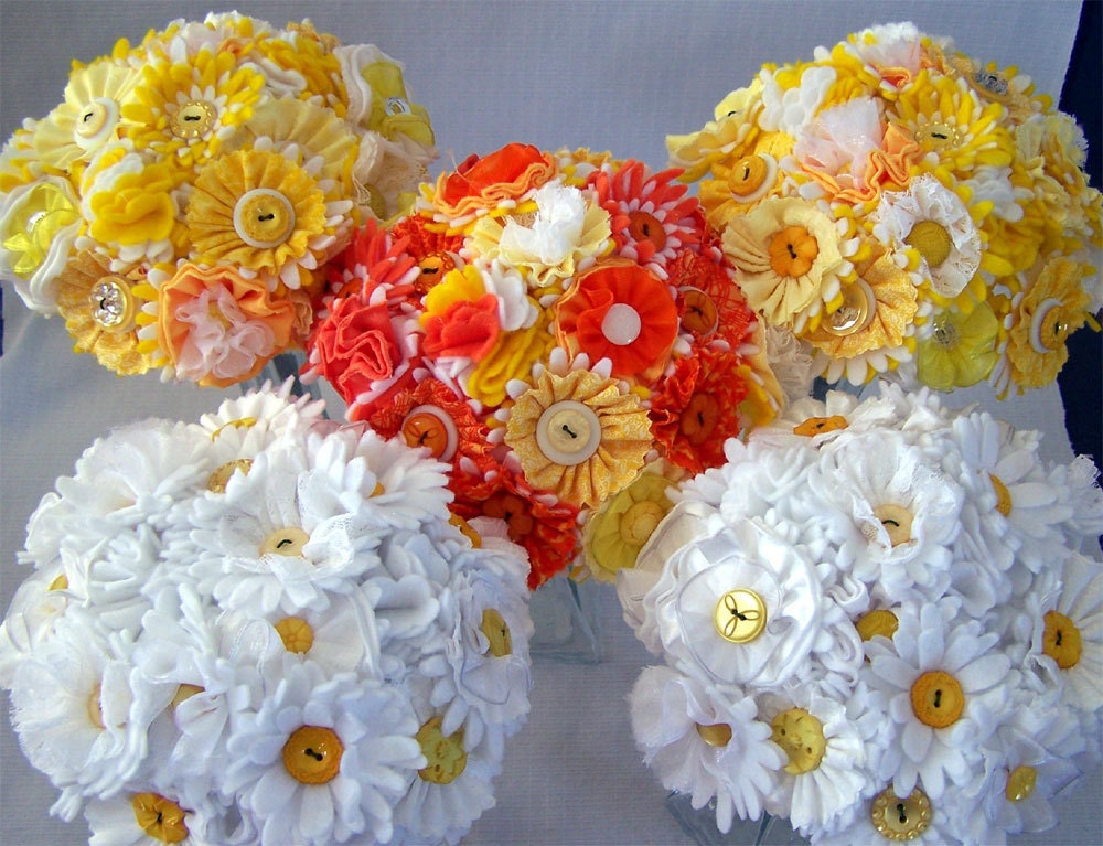 Custom Build Button Wedding Party  Fabric Bouquets