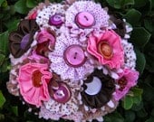 Pink and Brown Polka Dot Bride Wedding Button Bouquet
