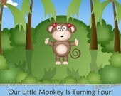 Birthday Party Invitation, Monkey (girl) - CUSTOM for YOU - 4x6 or 5x7 size