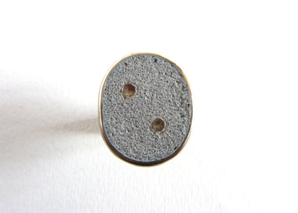 Bronze, concrete and cubic zirconia statement ring