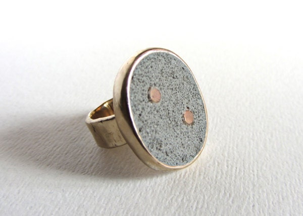 Bronze, concrete and cubic zirconia statement ring