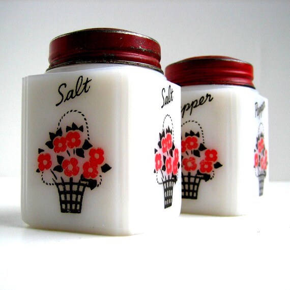 Milk Glass Salt and Pepper Range Top Shaker Set by retrovertigo