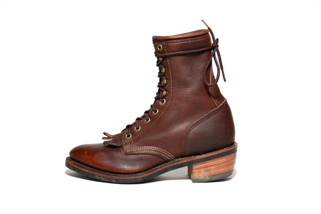 VTG 80's Brown Leather Lace Up Roper Riding Ankle Boots 9