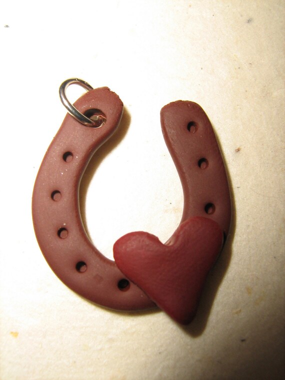 Horseshoe Heart Polymer Clay Pendant by LoadedEvolver on Etsy