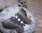 Steampunk Jewelry Vintage Watch Face Butterfly Necklace Brass Jewelry
