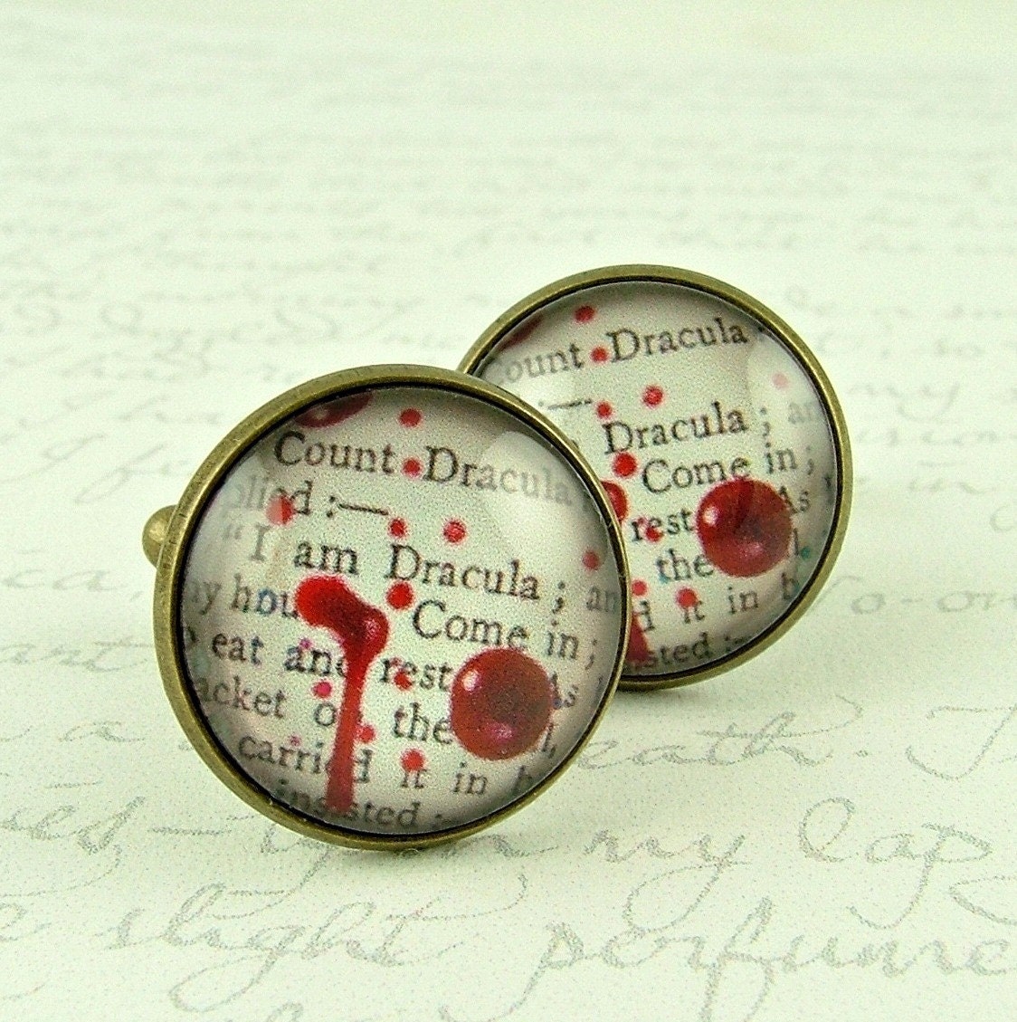 Count Dracula Vampire Cufflinks - Literary Horror Book Quote