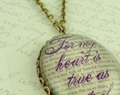 Shakespeare Jewelry - Midsummer Night's Dream Literary Glass Necklace - My Heart Is True As Steel