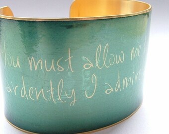 Pride and Prejudice by Jane Austen Mr Darcy's Proposal Blue Brass Cuff Bracelet
